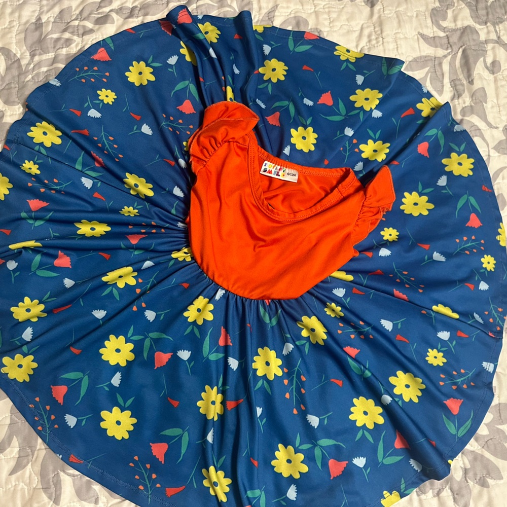 Dot dot smile baby floral blue and red/orange twirl dress size 6-12m